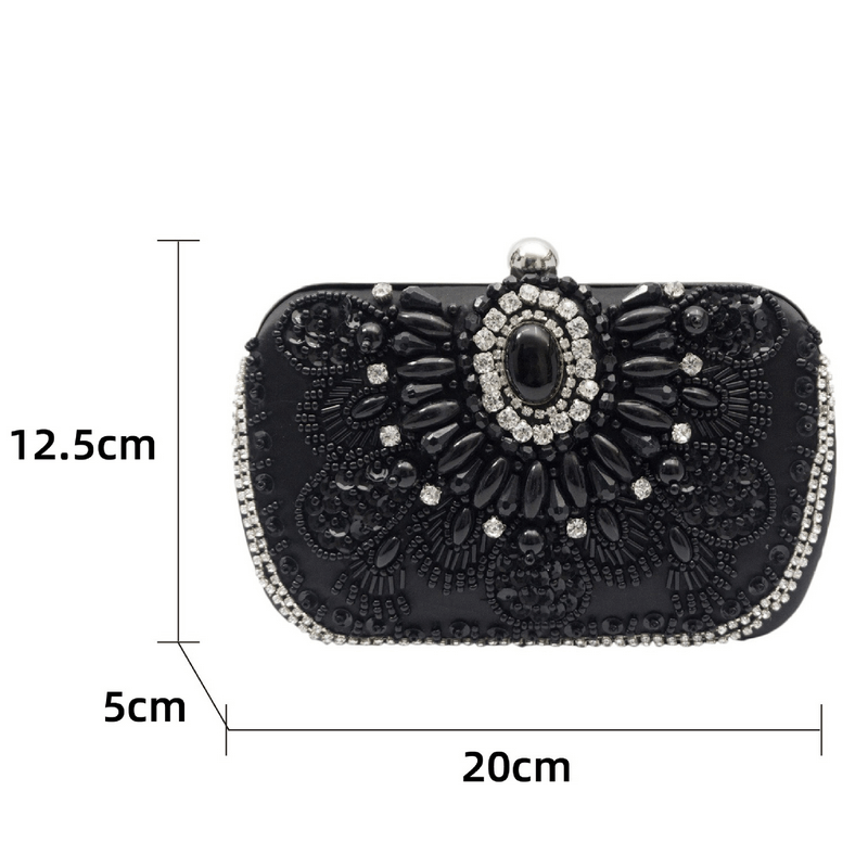 Gothic Cluch Bag With Rhinestones / Elegant Female Black Bag With Chain - HARD'N'HEAVY