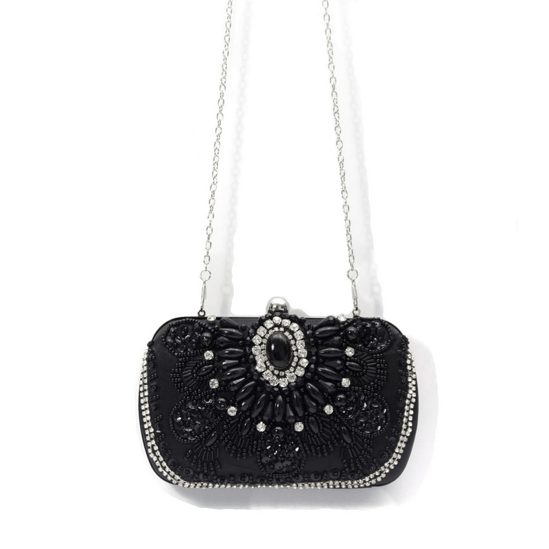 Gothic Cluch Bag With Rhinestones / Elegant Female Black Bag With Chain - HARD'N'HEAVY