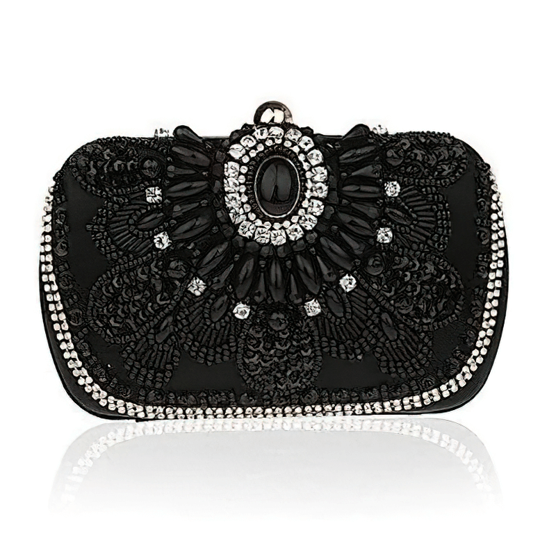 Gothic Cluch Bag With Rhinestones / Elegant Female Black Bag With Chain - HARD'N'HEAVY