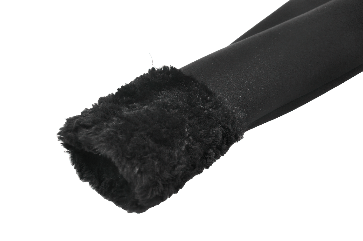 Gothic Coat with Plush Faux Fur Cuffs and Cat Ear Hood close-up of faux fur cuff detail.