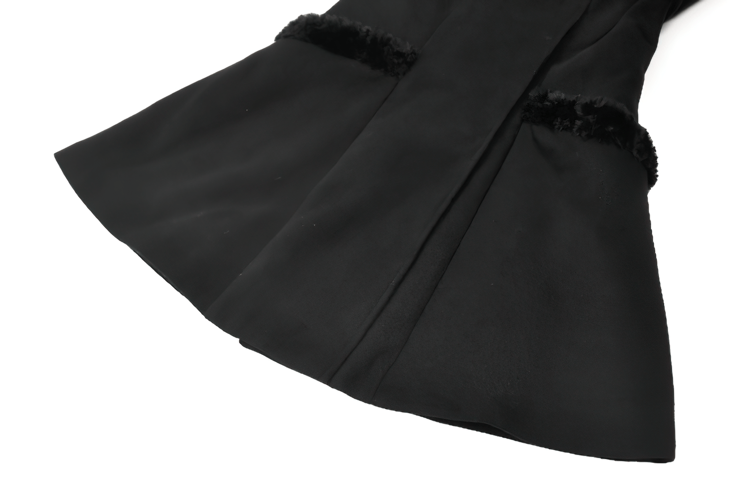 Gothic Coat with Plush Faux Fur Cuffs and Cat Ear Hood showcasing the elegant A-Line silhouette and faux fur details.