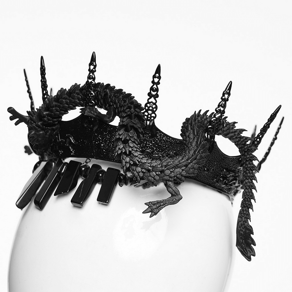 Gothic Coiling Dragon Crown with Crystal Columns featuring a detailed dragon design and striking crystal elements.