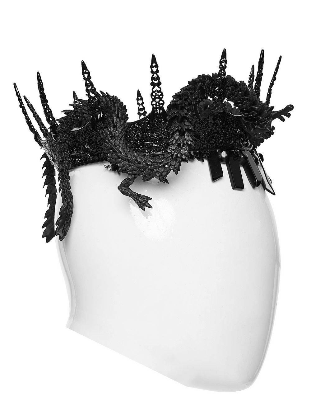 Gothic Coiling Dragon Crown with Crystal Columns featuring a 3D-printed dragon and striking crystal details.