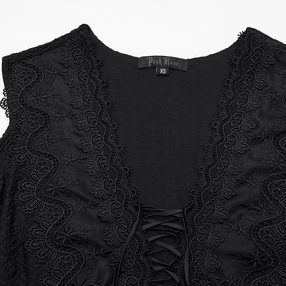 Gothic Cold Shoulder Lace Mesh Maxi Dress with Corset close-up showing lace details and corset design.