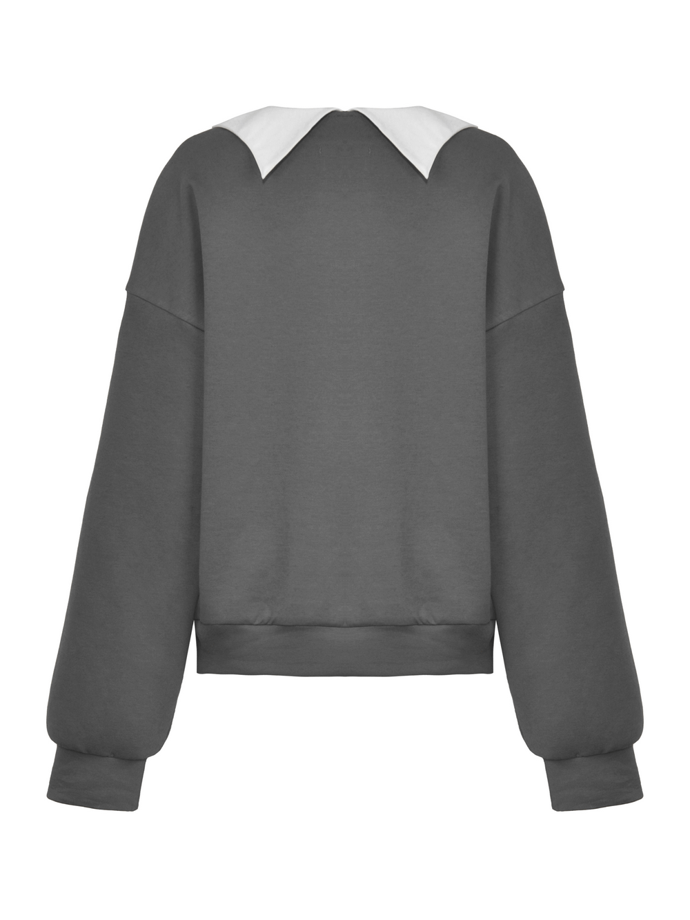 Back view of Gothic collar bow sweatshirt with white scalloped collar and dark aesthetic design.