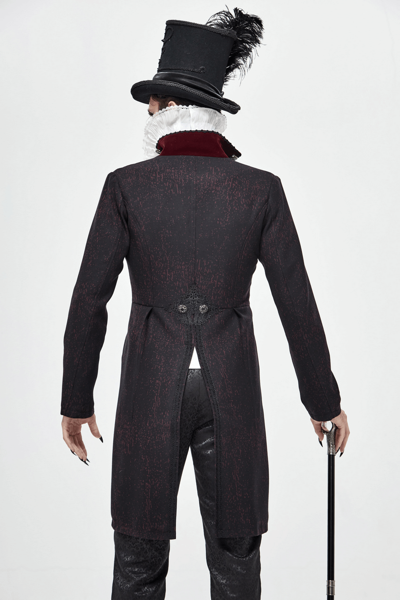 Back view of a vintage gothic men's coat with a swallow-tail design, perfect for a stylish gothic wardrobe.