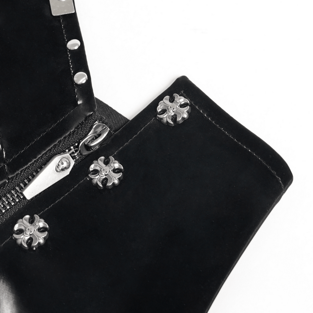 Detail of the Gothic Corset Belt with Metal Cross Stud Details Trim showcasing zipper and metal accents.