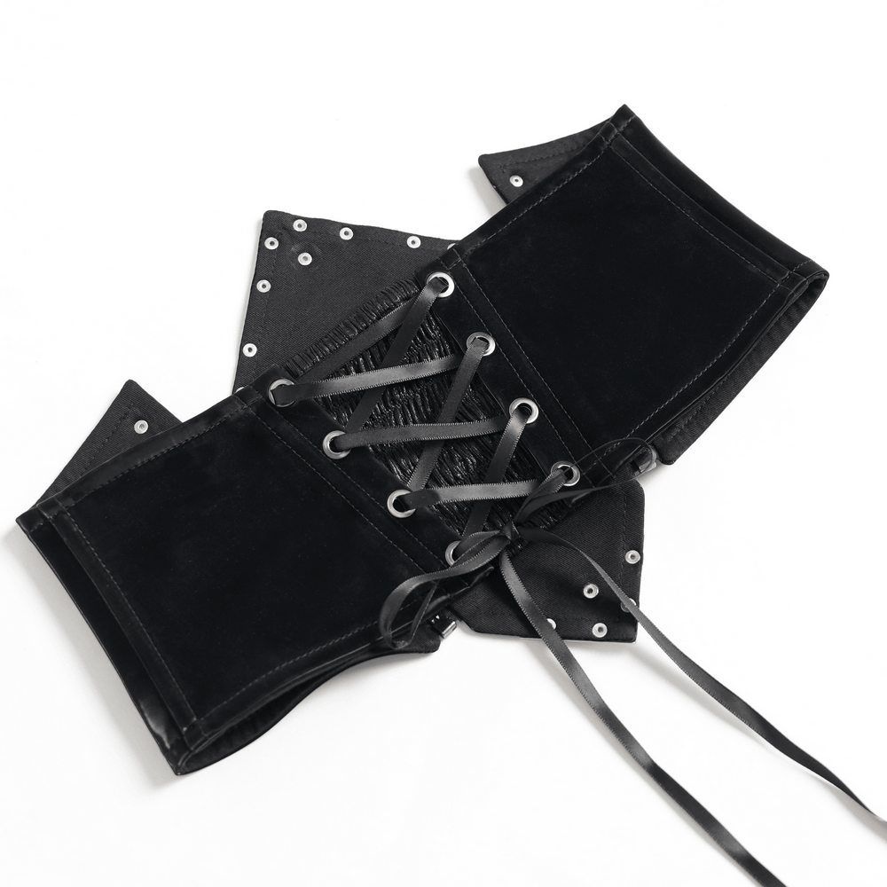 Gothic Corset Belt with Metal Cross Stud Details Trim featuring lace-up back and silver-tone accents.