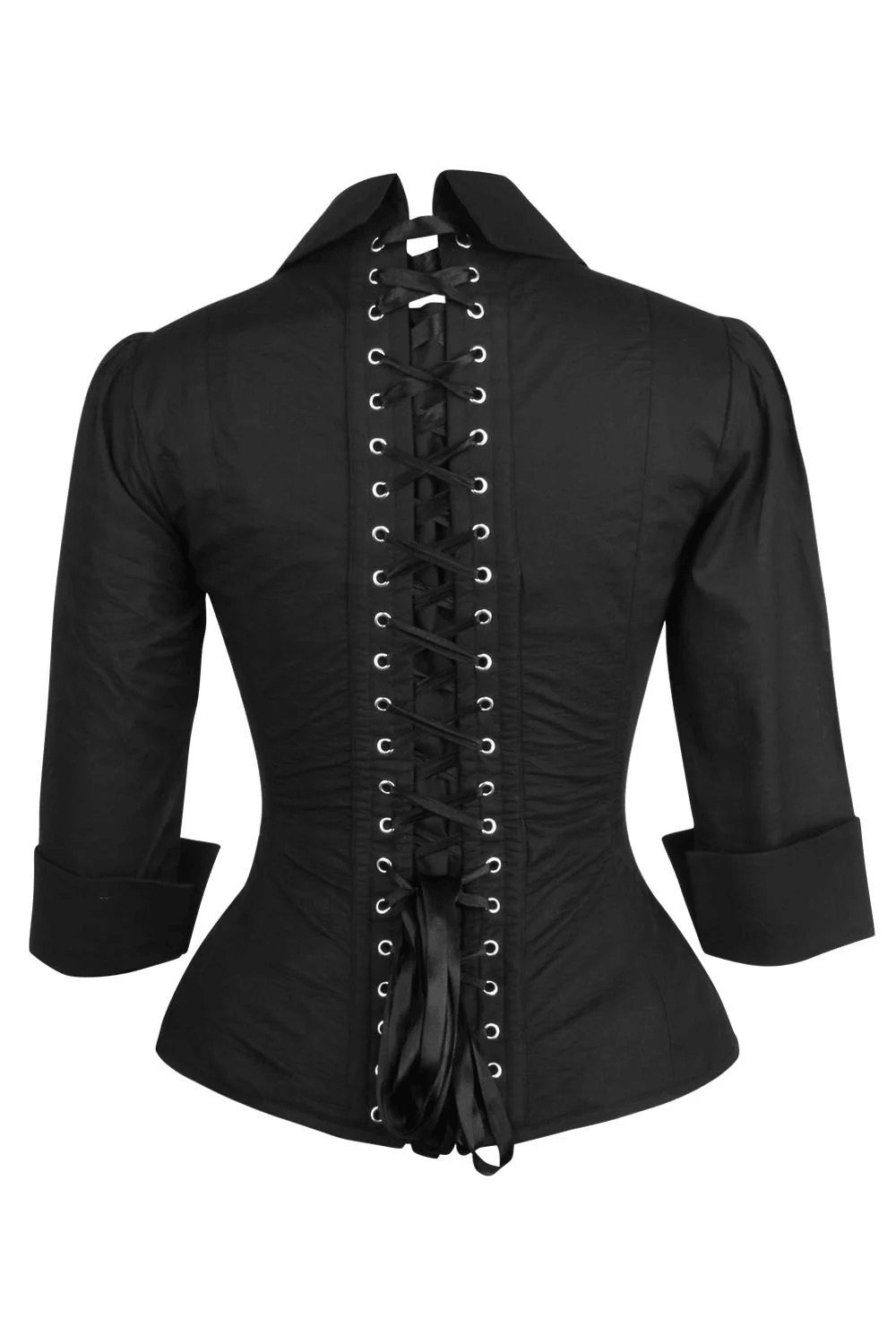 Gothic Corset Shirt with Collar and Sculpted Waistline featuring back lacing and elegant silhouette.