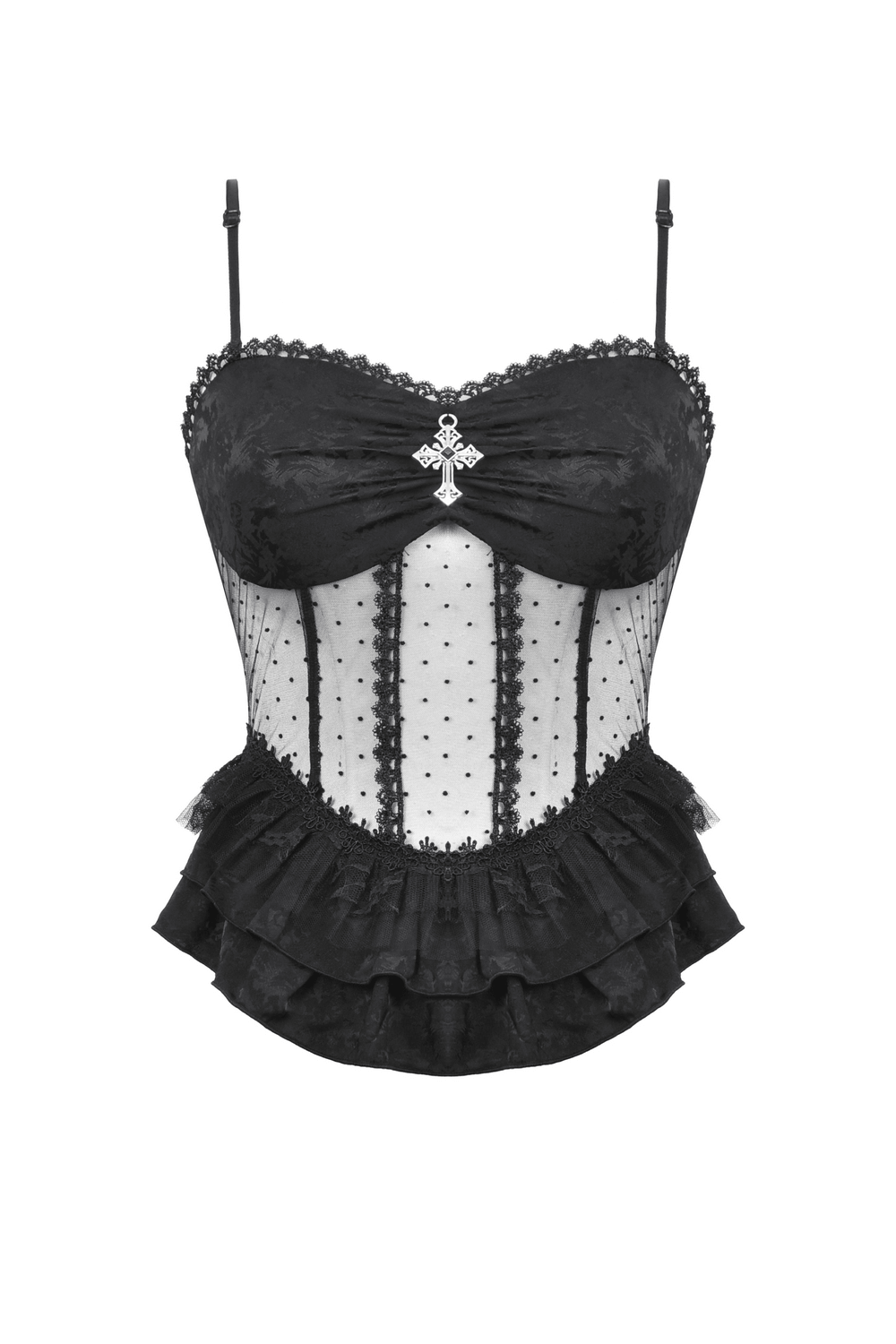Gothic Corset Top with Lace and Polka Dot Detailing