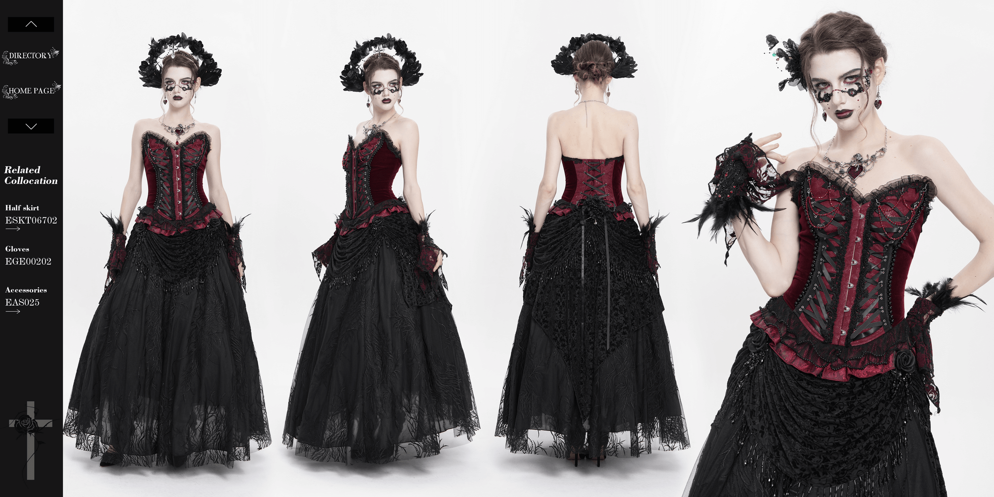 Gothic corset with lace trim and satin ribbon lacing, featuring a ruffled hem and beads for dramatic elegance.