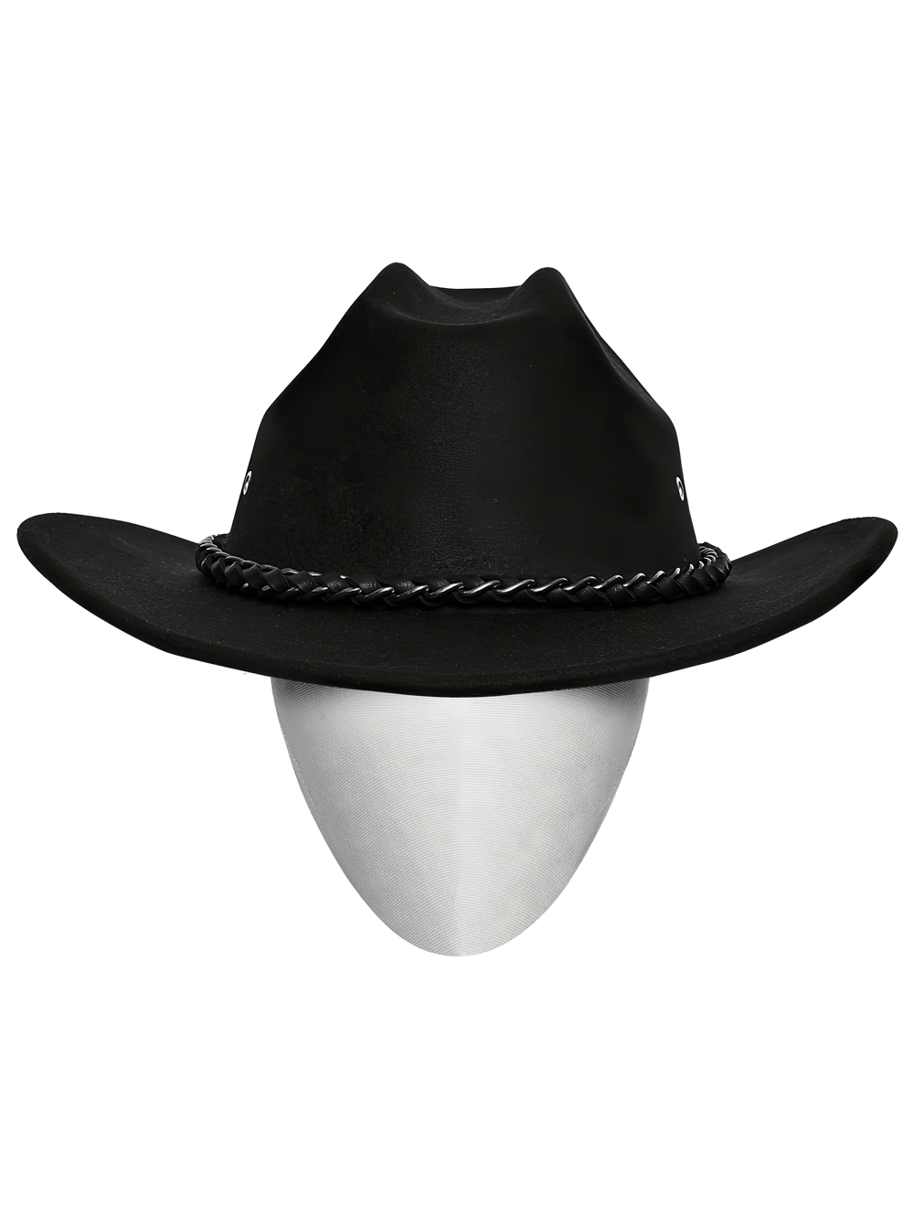 Gothic cowboy hat featuring chain and studded design, perfect for punk and alternative fashion enthusiasts.