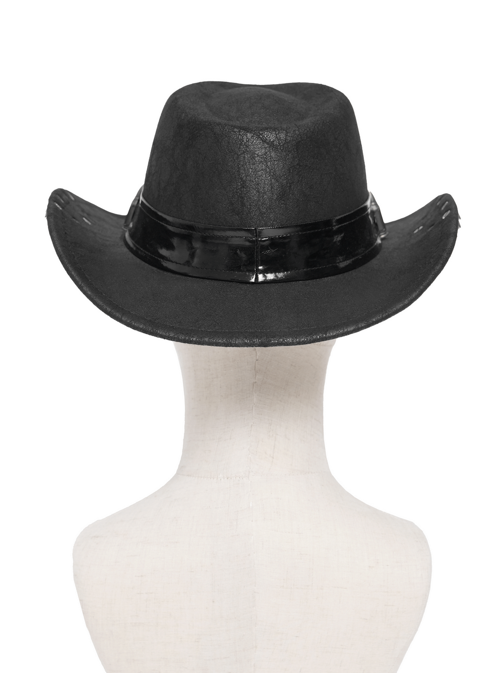 Gothic Cowboy Hat with Metal Bullets and Skull Design featuring a sleek black finish and stylish curved brim.