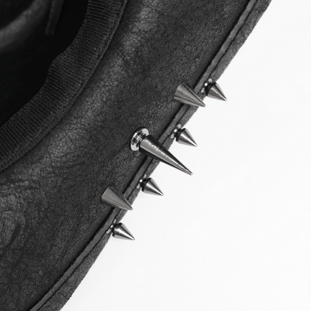 Gothic Cowboy Hat with Metal Bullets and Skull Design detailed view showcasing metal spikes and accents.
