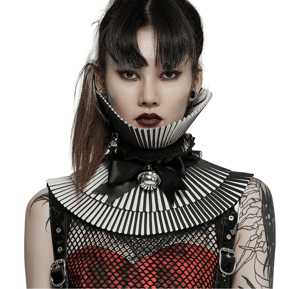 Gothic crimped detachable bow collar for women with skull accent and adjustable fit, perfect for punk fashion.