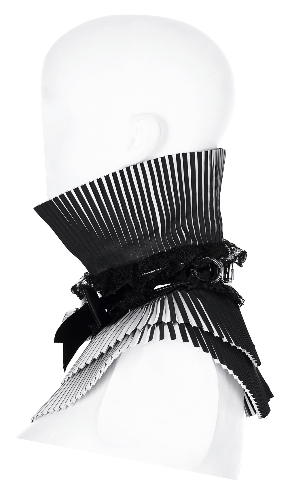 Gothic detachable bow collar for women, featuring crimped fabric and skull accent, perfect for punk fashion.