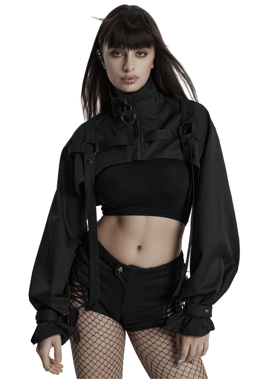 Veste gothique courte avec détails de boucles métalliques et rubans