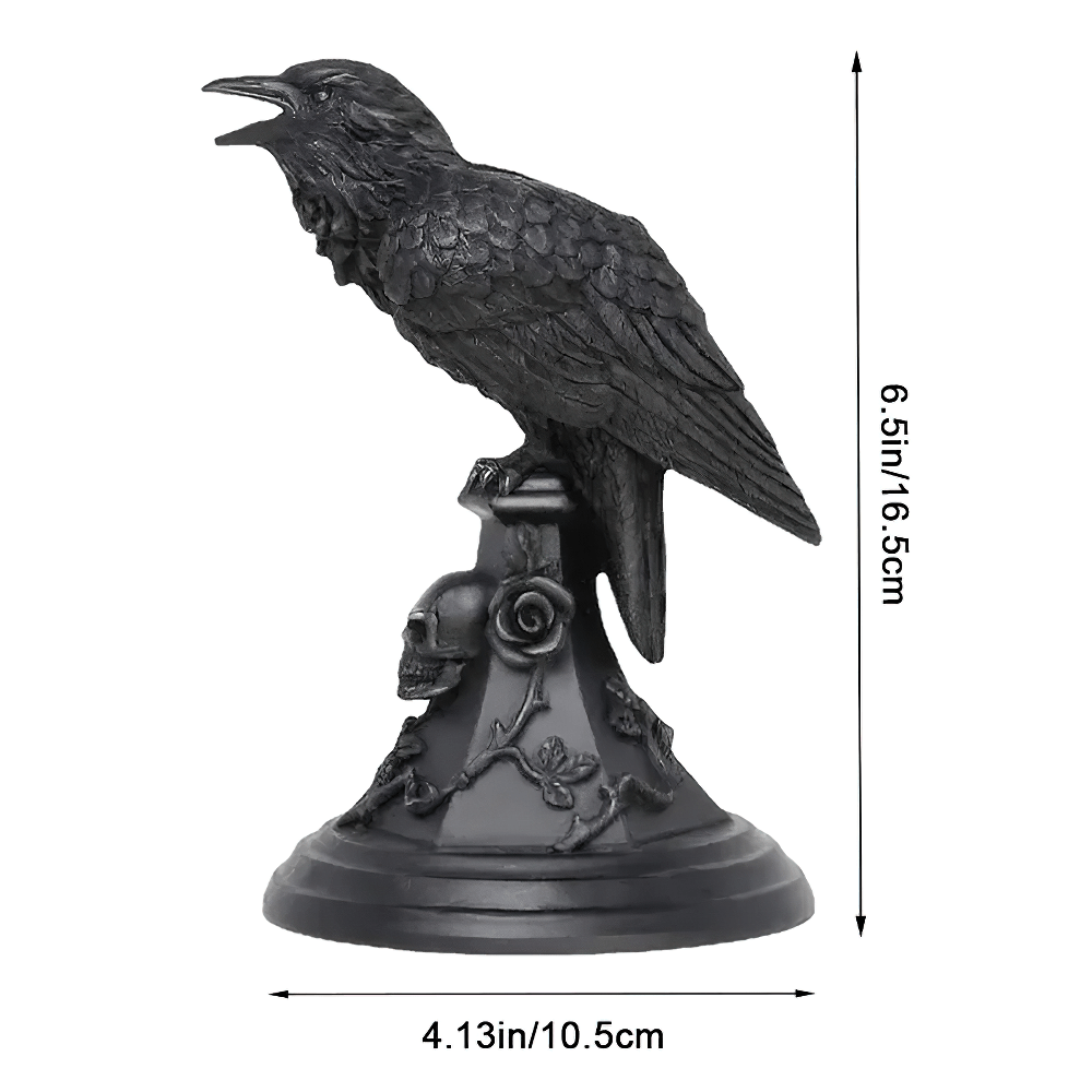 Gothic crow candle holder with skull base, perfect for dark-themed home decor.