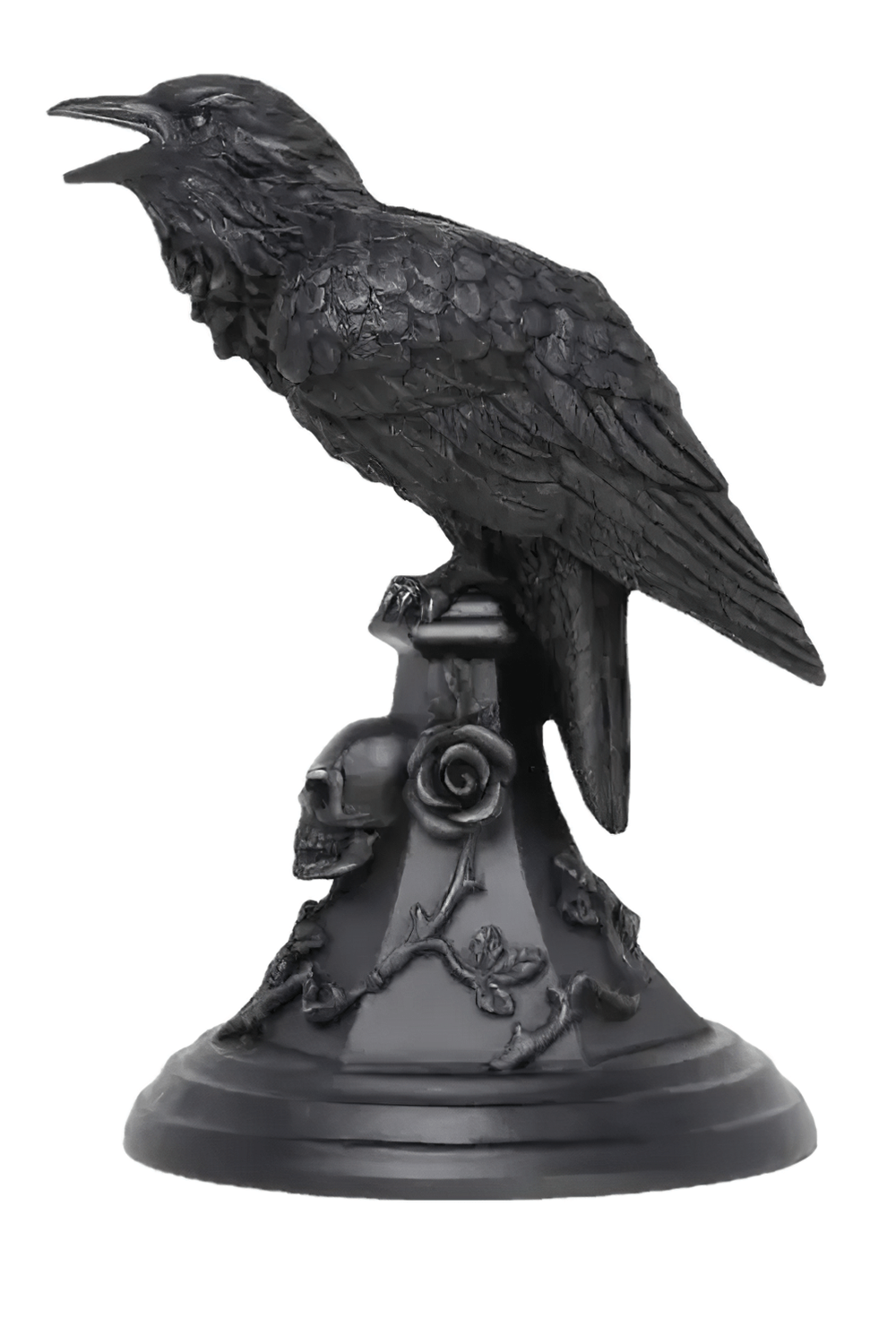 Gothic crow candle holder with skull base, perfect for dark-themed home decor and Halloween decoration.