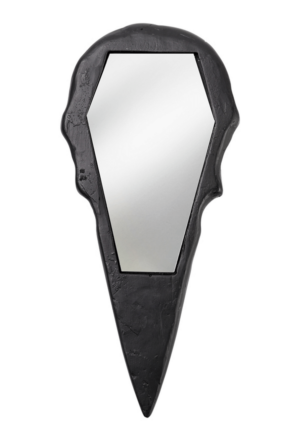 Gothic coffin-shaped wall mirror with a dark finish, perfect for alternative home decor.
