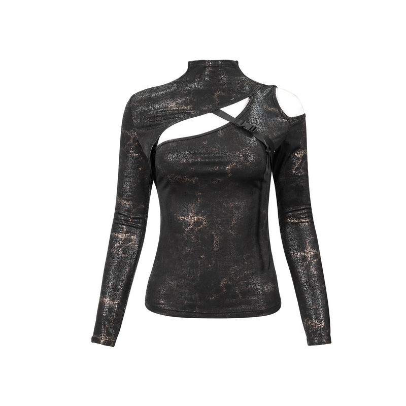 Gothic cutout slim fitted women's top in black with shoulder strap, perfect for alternative fashion lovers.