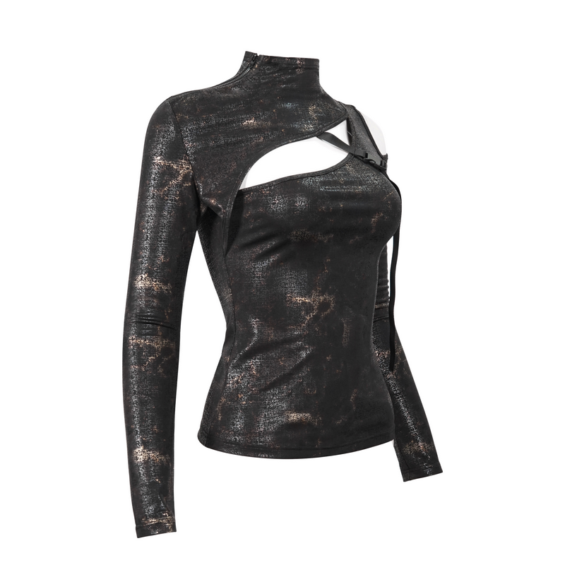 Gothic cutout slim-fitted black top for women, featuring stylish details and a trendy design for alternative fashion.