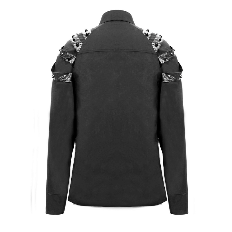 Gothic Cyberpunk Rivets Shirt / Black Shirt with Zip-through on Sleeves - HARD'N'HEAVY