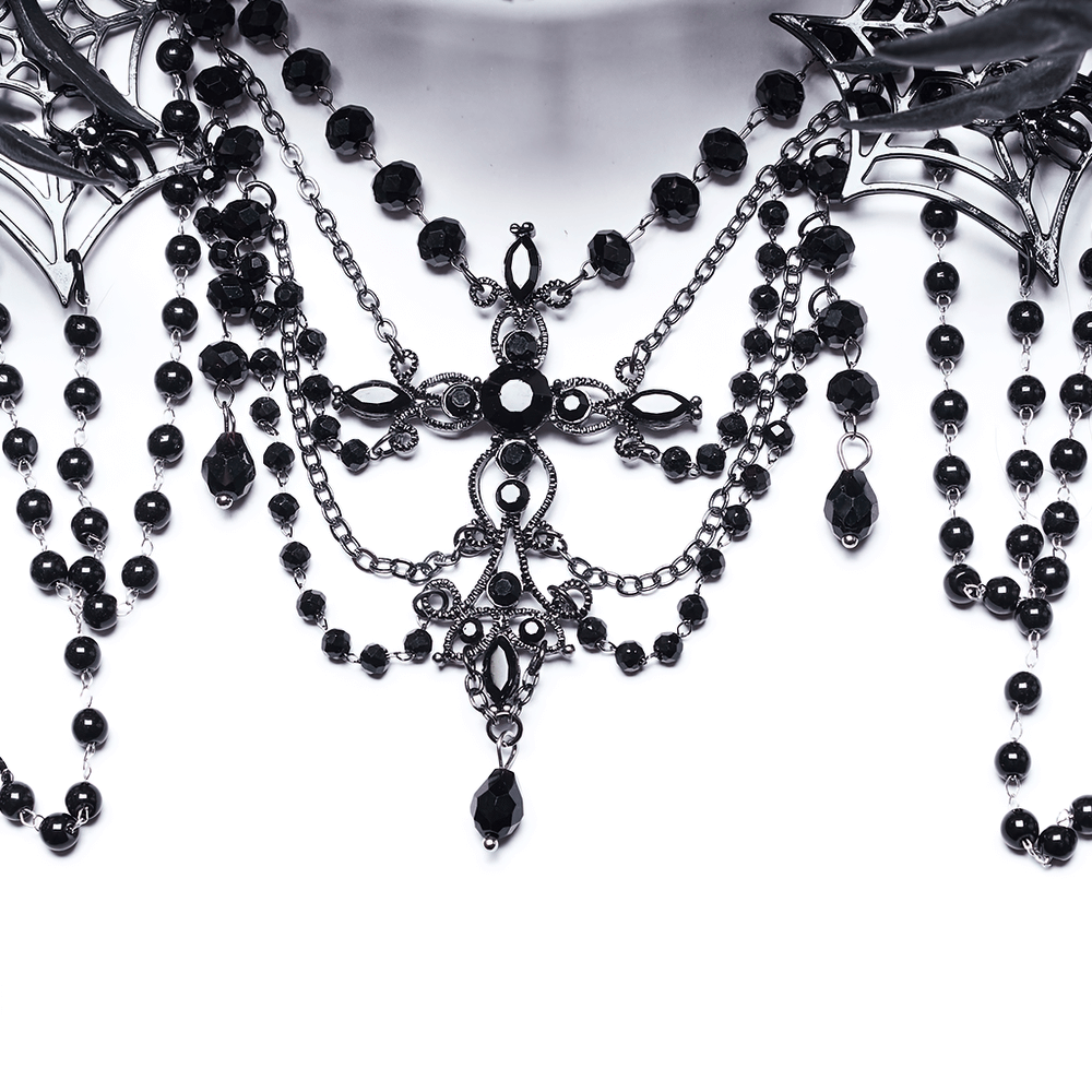 Gothic Dark Demon Crown with Cross and Tassels