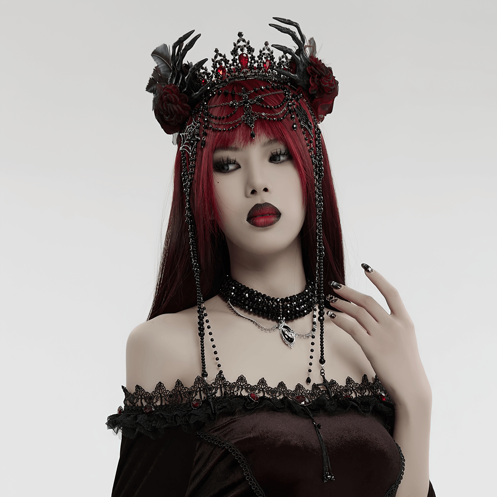 Gothic Dark Demon Crown with Cross and Tassels