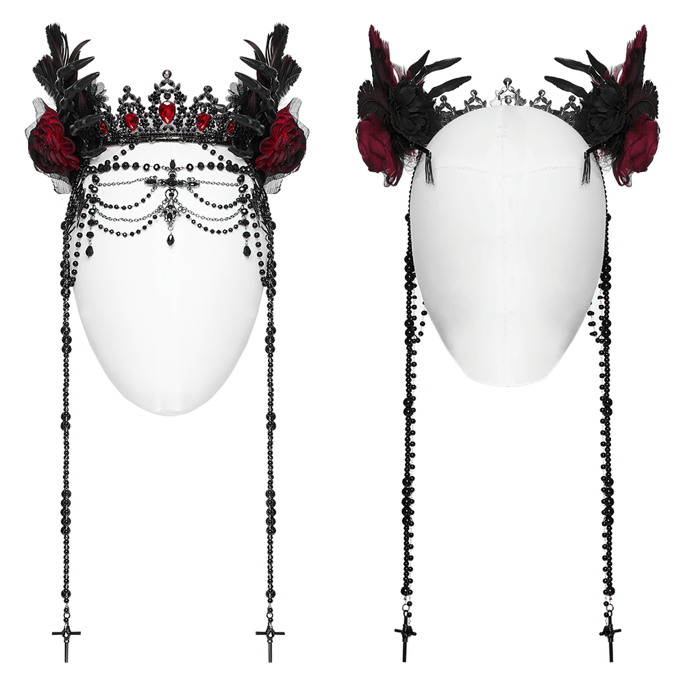 Gothic Dark Demon Crown with Cross and Tassels