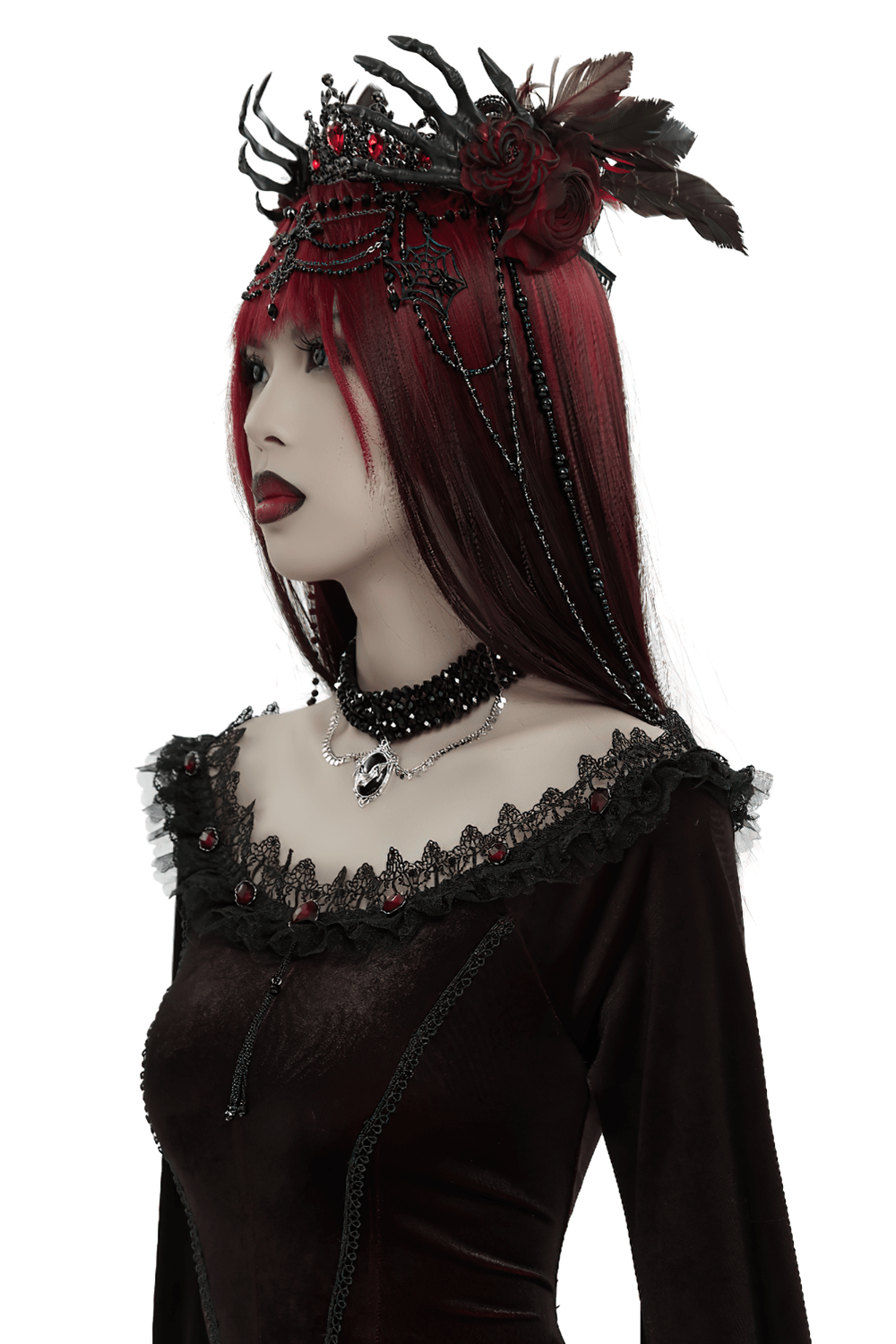 Gothic Dark Demon Crown with Cross and Tassels