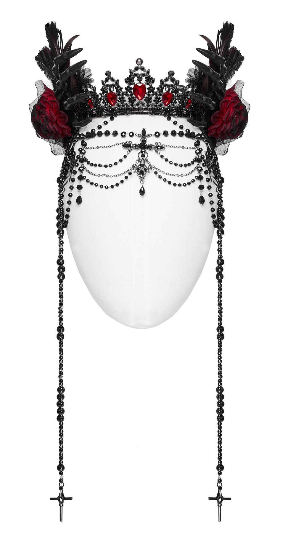 Gothic Dark Demon Crown with Cross and Tassels