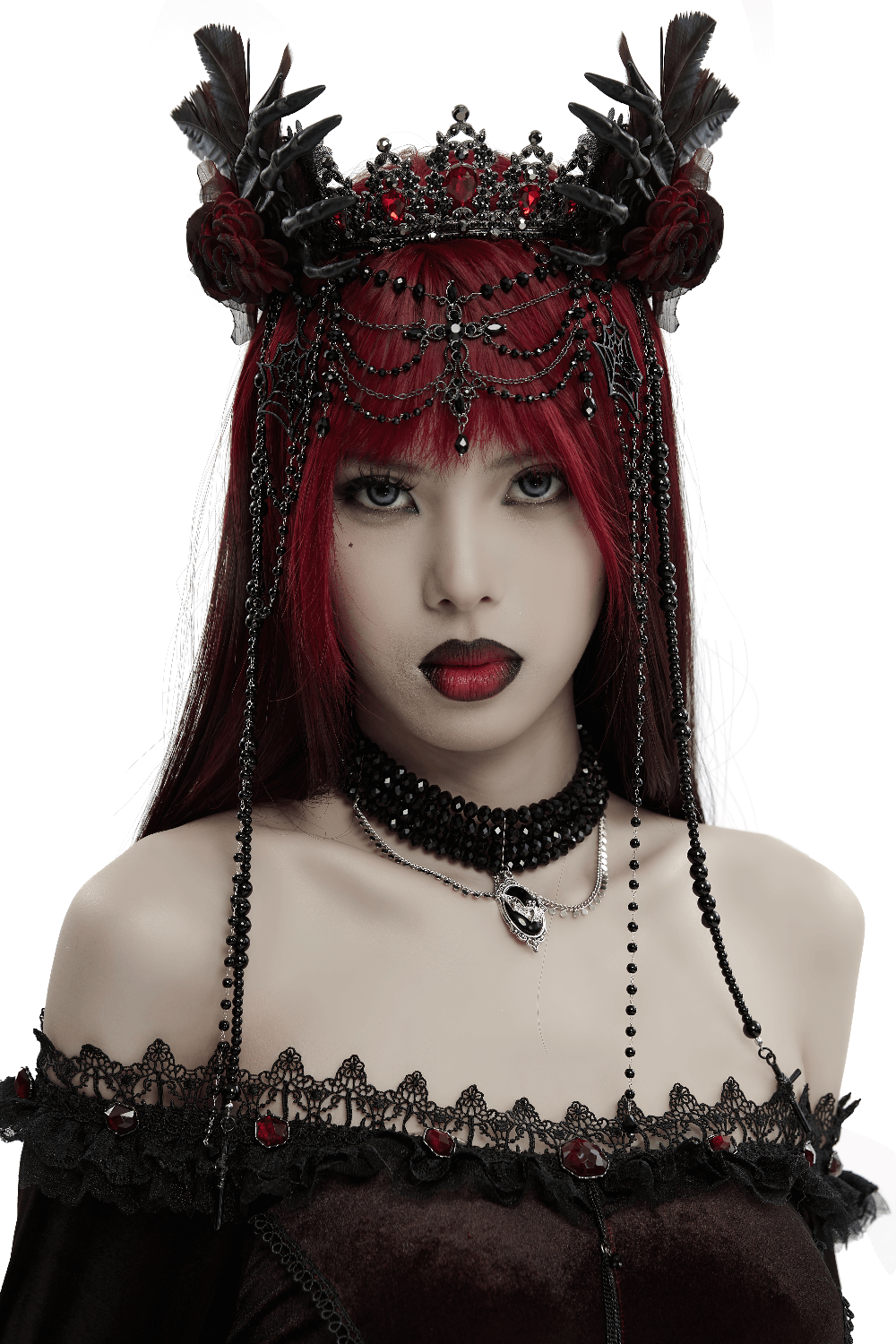 Gothic Dark Demon Crown with Cross and Tassels