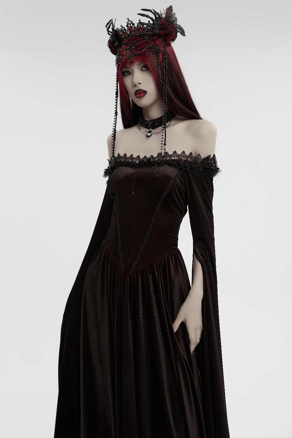 Gothic Dark Demon Crown with Cross and Tassels