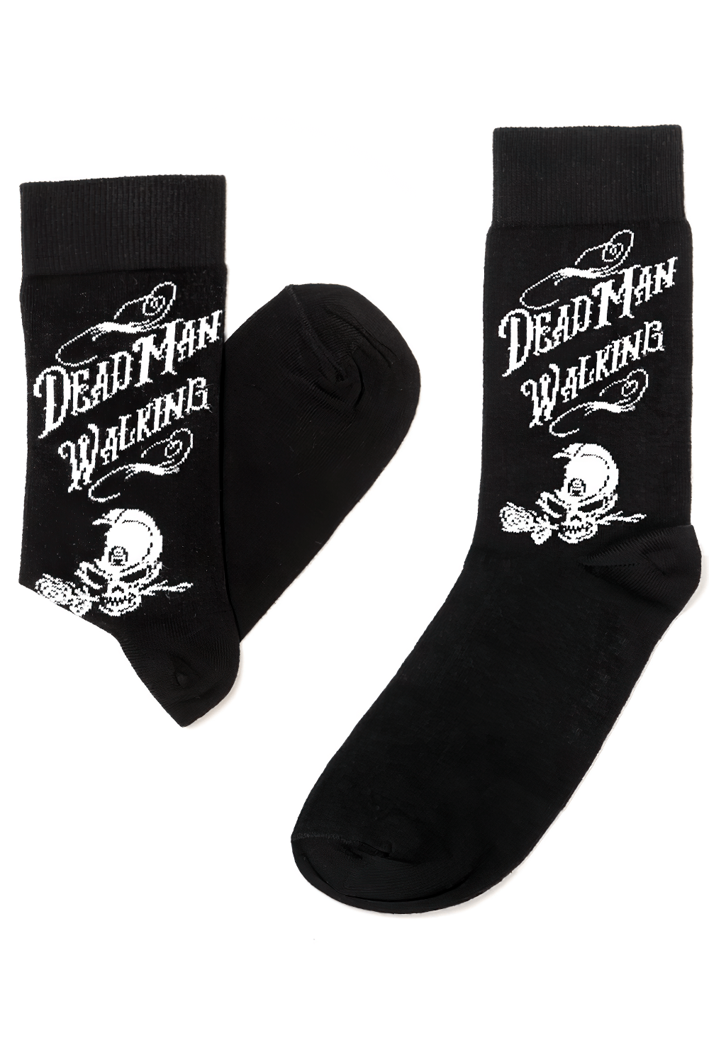 Gothic Dead Man Walking Socks featuring skull and rose design, perfect for edgy alternative fashion lovers.