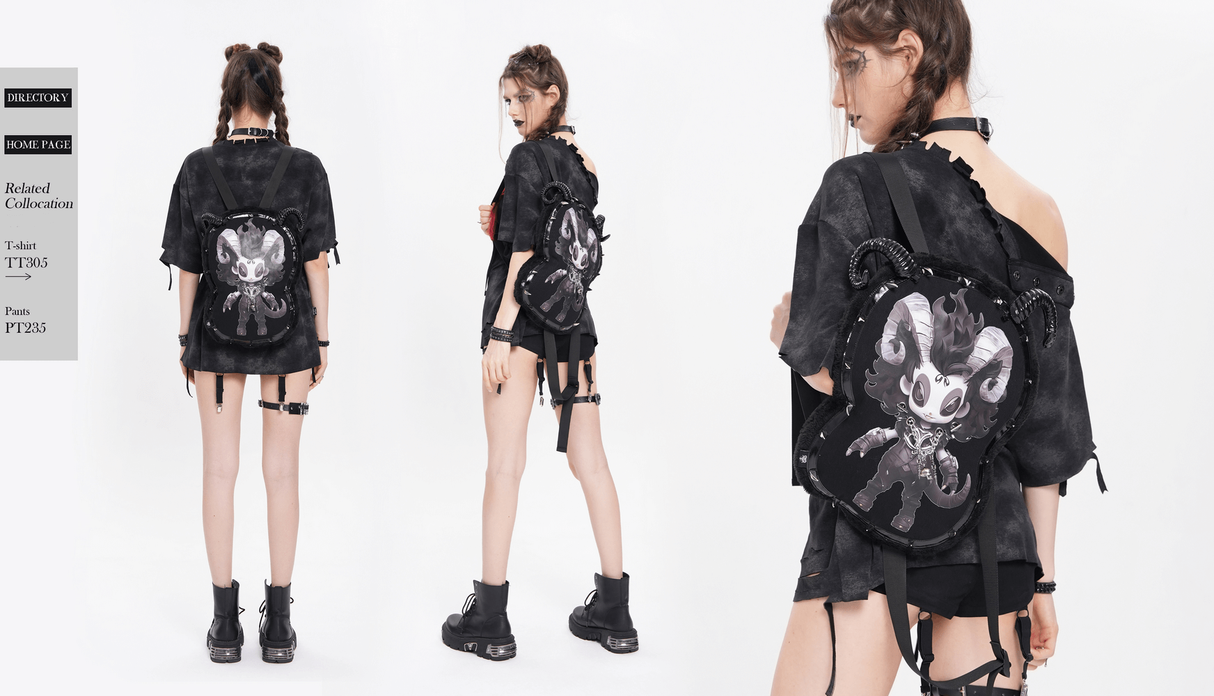 Gothic Demon Character Backpack with Horns and Spikes worn by model showcasing its unique design.