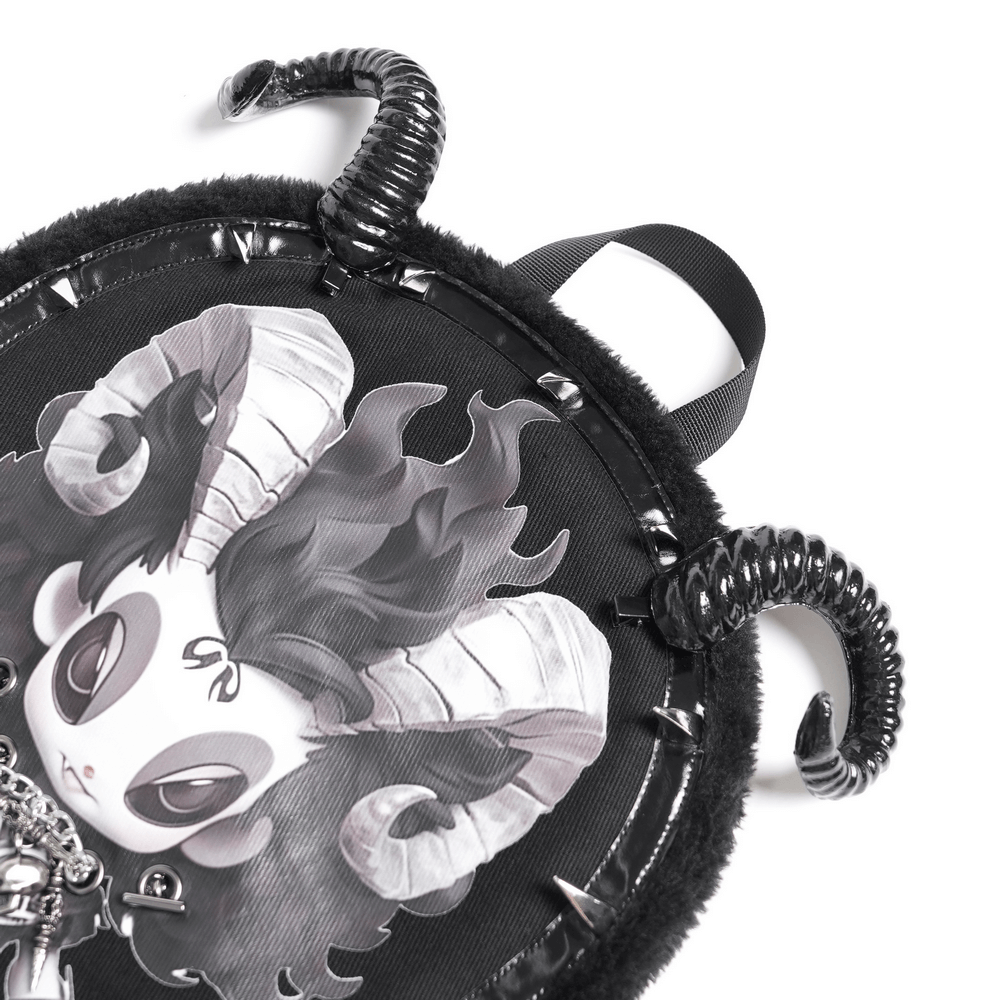 Gothic Demon Character Backpack with Horns and Spikes showcasing plush fabric and spiked accents.