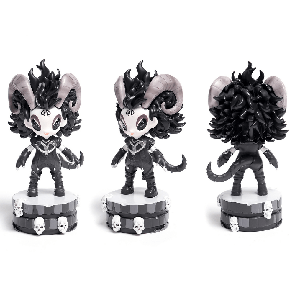 Gothic demon figure with horns and skull base, featuring intricate details and a unique design, perfect for collectors.