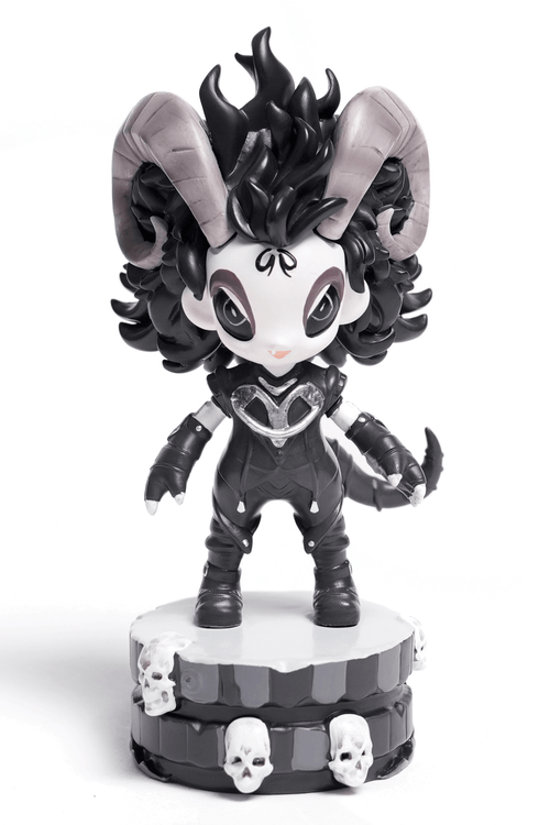 Gothic Demon Figure with Horns and Skull Base