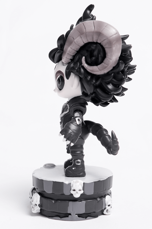 Gothic demon figure with horns and skull base, showcasing a stylish and edgy design perfect for collectors.