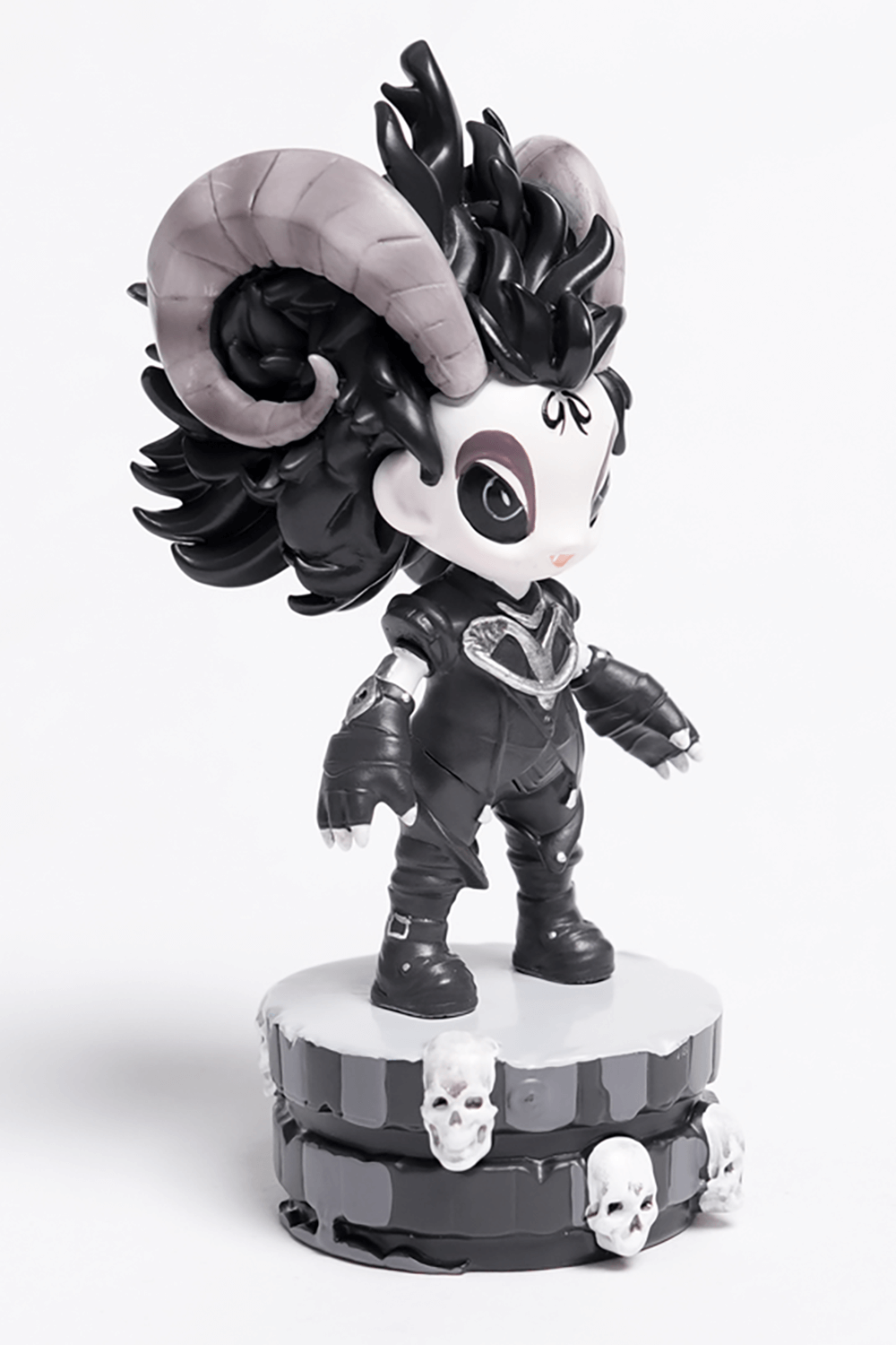 Gothic demon figure with horns, skull base, and intricate detailing, perfect for dark fantasy collectors.