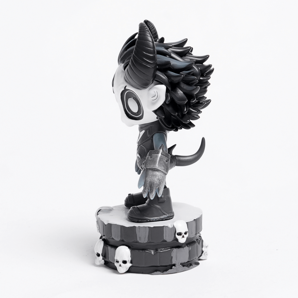 Gothic demon figure with horns, skull base, and spiky hair, perfect for collectors and Halloween decor.