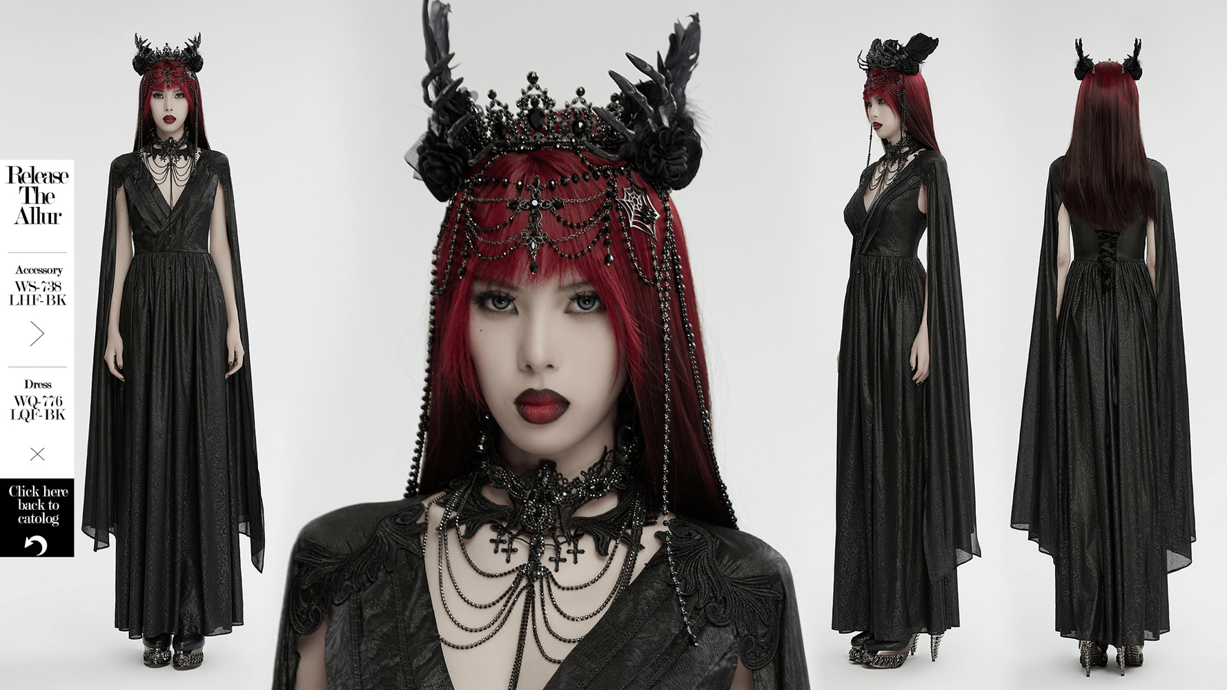 Gothic Demon Metal Crown with Gemstone and Feathers