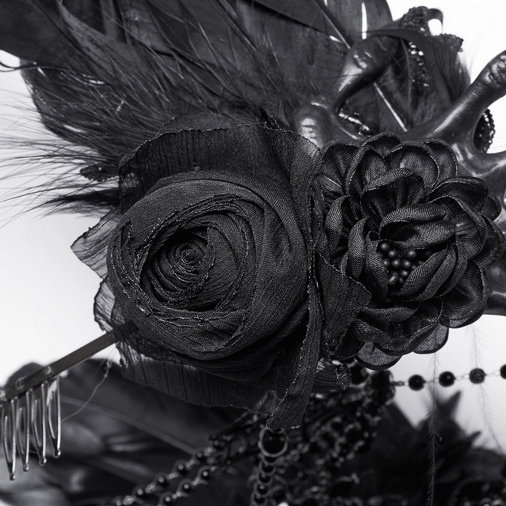 Gothic Demon Metal Crown with Gemstone and Feathers