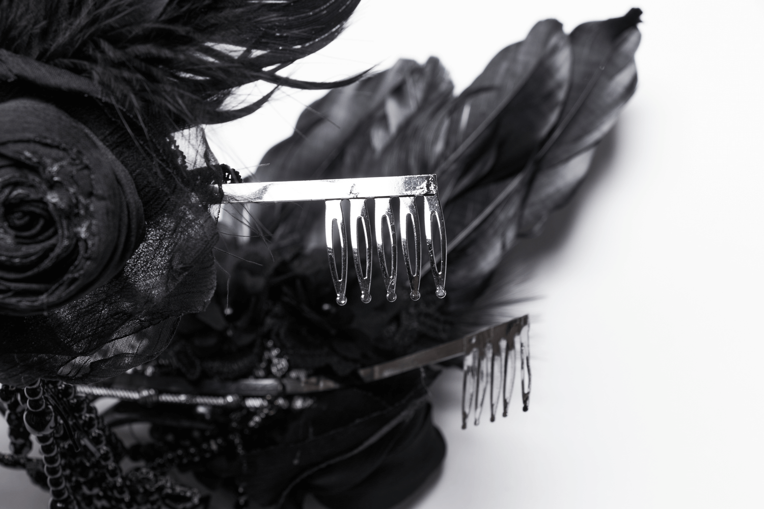 Gothic Demon Metal Crown with Gemstone and Feathers