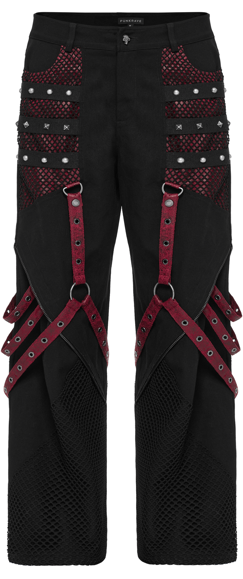 Gothic style men's trousers featuring detachable straps and mesh panels, perfect for punk fashion enthusiasts.