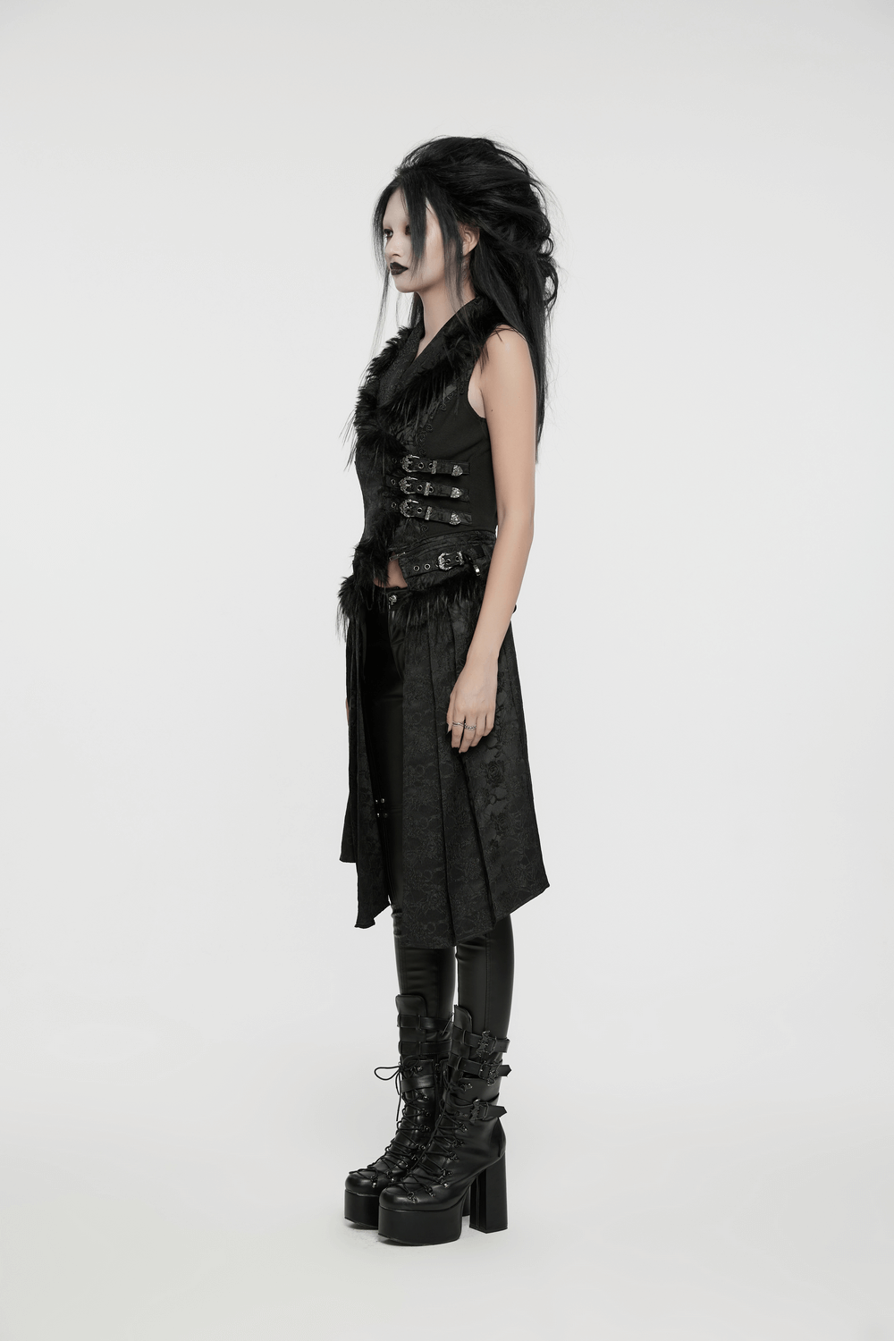 Gothic Detachable Jacquard Vest with Fleece Accents