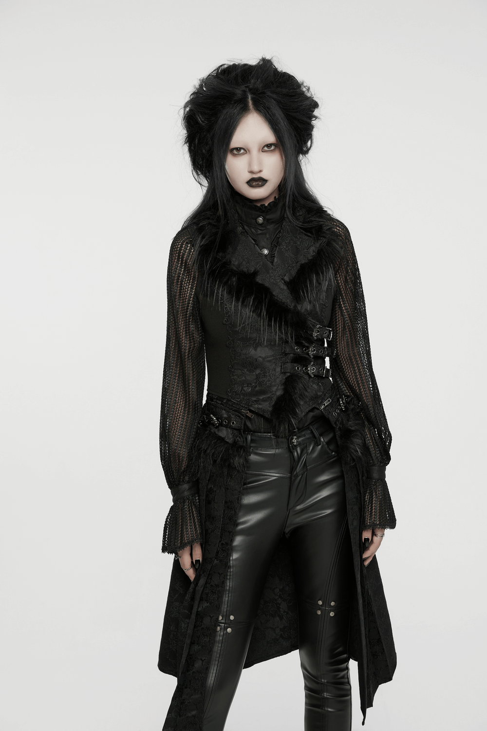 Gothic Detachable Jacquard Vest with Fleece Accents