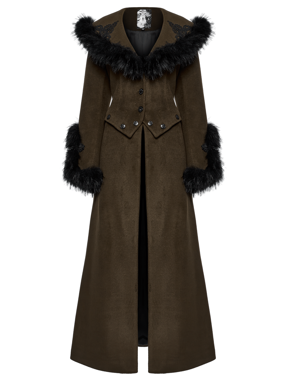 Elegant gothic detachable coat featuring a luxurious fur collar and intricate detailing, perfect for vintage style lovers.