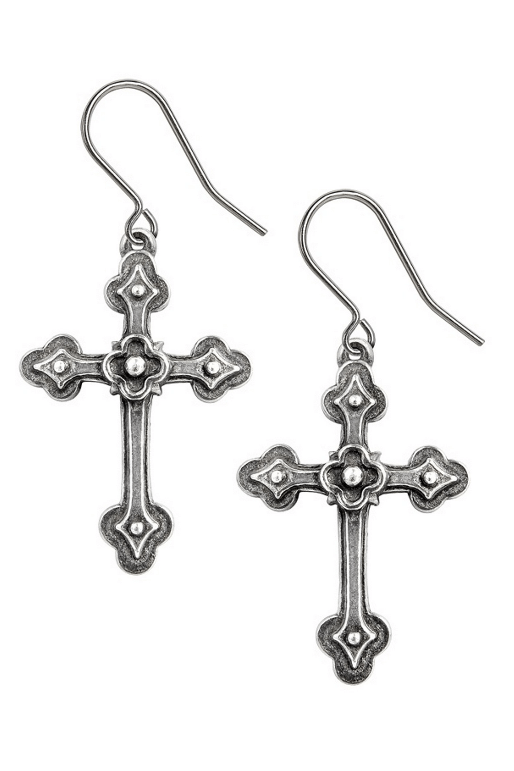 Gothic Devotion Cross Earrings featuring intricate Apostle's Cross design, perfect for spiritual and gothic style enthusiasts.